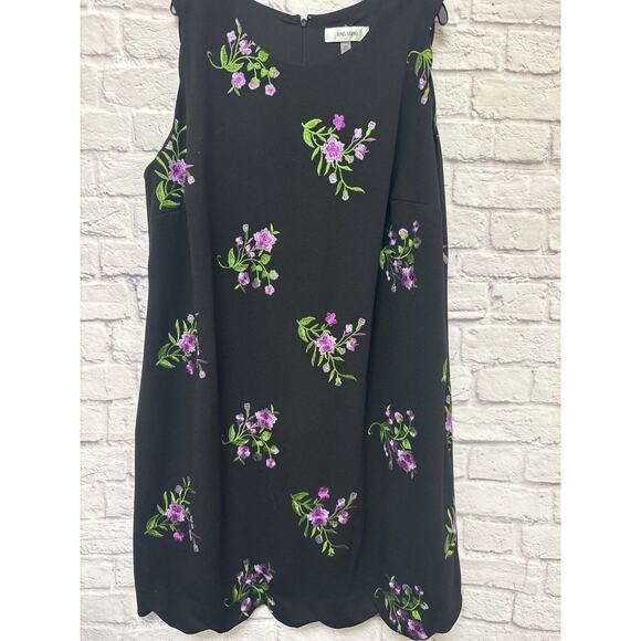 Jones Studio Black Purple Embroidered Sleeveless Floral Midi Sheath Dress SZ 20W - Picture 1 of 4